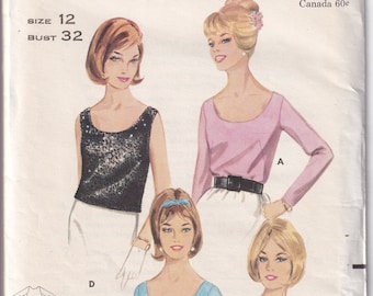 Vintage 1965 Butterick 3301 UNCUT Naaipatroon Misses' Blouse in vier versies Maat 12 Buste 32