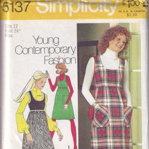 Vintage 1972 Simplicity 5137 UNCUT Sewing Pattern Misses&#39; Jumper in Two Lengths Size 12 Bust 34
