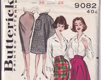 Vintage 1961 Butterick 9082 Sewing Pattern Misses' Quick and Easy Skirt Waist 26 Hip 36
