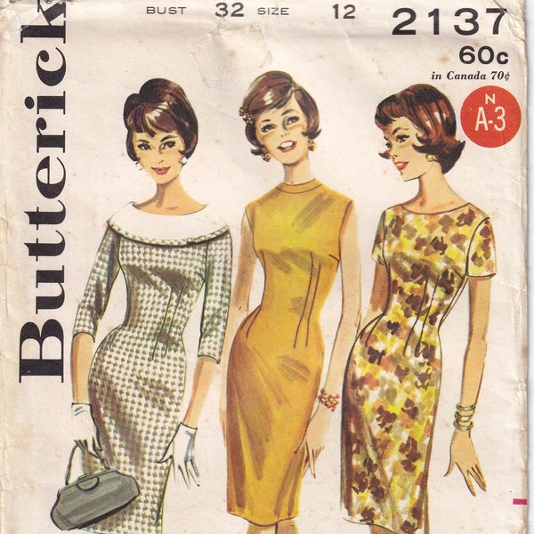 Vintage 1962 Butterick 2137 UNCUT FF Sewing Pattern Misses' Princess Sheath Wiggle Dress Size 12 Bust 32