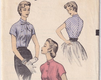 Vintage 1954 Advance 6669 Sewing Pattern Misses' Blouses Size 12 Bust 30