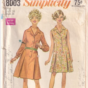 Vintage 1968 Simplicity 8003 Sewing Pattern Misses&#39; Shirt-Dress Size 16 Bust 38