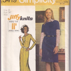 Vintage 1972 Simplicity 5419 UNCUT Sewing Pattern Misses&#39; Jiffy Knit Dress or Jumper in Two Lengths Size 12 Bust 34