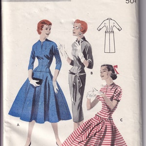 Vintage 1955 Butterick 7510 Sewing Pattern Misses' Dress: Choice of Skirts Size 14 Bust 32