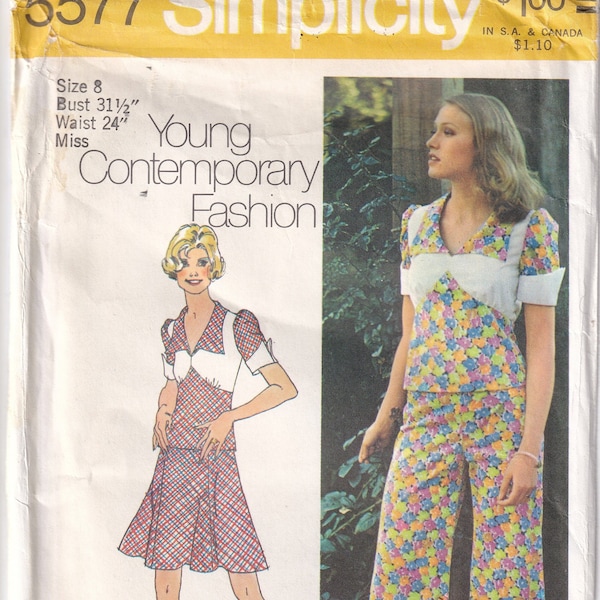 Vintage 1973 Simplicity 5577 UNCUT Sewing Pattern Misses' Two-Piece Mini-Dress and Pant Set Size 8 Bust 31-1/2