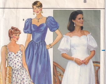 Vintage 1982 Butterick 6593 Sewing Pattern Misses' Wedding Bridal Bridesmaids Off Shoulder Dress Size 8 Bust 31-1/2