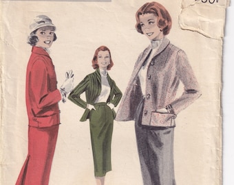 Vintage 1956 Butterick 7901 Sewing Pattern Junior Misses' Skirt and Jacket Size 11 Bust 31-1/2