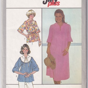 May include: Simplicity 8480 sewing pattern envelope. The envelope features illustrations of three different women's garments: a floral print top, a pink dress, and a blue plaid top. The size is 12, and the brand is Jiffy Plus.
