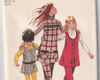 Vintage 1971 Simplicity 9537 UNCUT Sewing Pattern Girl's Child Jumper With Three Necklines and Pants Size 6