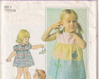 Vintage 1977 Simplicity 7988 Sewing Pattern Child's Toddlers' Dress or Top and Pants Size 1