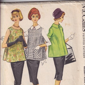 Vintage 1959 McCall's 5157 Symönster Misses' Gravidblus, Överblus och Kjol Storlek 10 Byst 31