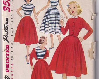 Vintage 1953 Simplicity 4205 Sewing Pattern Teen Age Jacket, Skirt and Blouse with Detachable Neck and Sleeve Trim Size 14 Bust 32