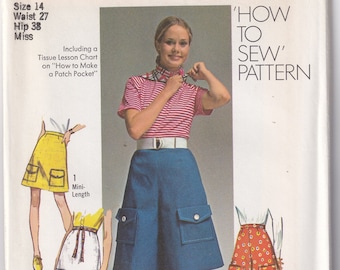Vintage 1970 Simplicity 9180 UNCUT Sewing Pattern Misses' Skirt and Pantskirt in Two Lengths Size 14 Waist 27, Size 18 Waist 31