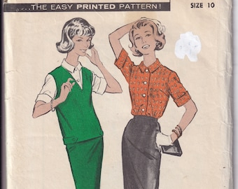 Vintage 1958 Advance 8854 Sewing Pattern Misses' Jerkin, Blouse and Skirt Size 10 Bust 31