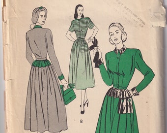 Vintage 1947 Butterick 4343 Sewing Pattern Misses' One Piece Dress Size 12 Bust 30