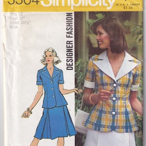 Vintage 1973 Simplicity 5504 UNCUT Sewing Pattern Misses&#39; Two Piece Dress Size 12 Bust 34