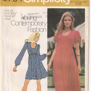 Vintage 1971 Simplicity 9764 Sewing Pattern Misses&#39; Dress in Two Lengths Size 10 Bust 32-1/2