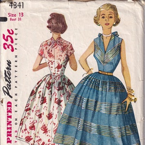 Vintage 1953 Einfachheit 4341 Schnittmuster Junior Misses und Misses einteiliges Kleid SunDress Größe 13 Büste 31