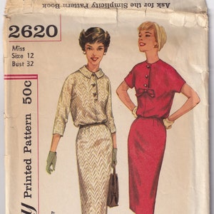 Vintage 1958 Einfachheit 2620 Schnittmuster Misses One Piece Kleid Grösse 12 Büste 32