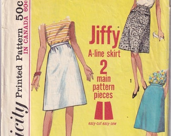 Vintage 1965 Simplicity 5937 Sewing Pattern Misses' A Line Skirt Waist 26 Hip 36