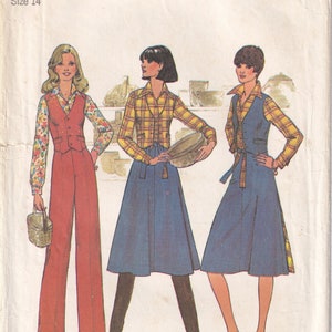 Vintage 1976 Simplicity 7675 UNCUT Sewing Pattern Misses&#39; Shirt, Pants and Reversible Vest and Back-Wrap Skirt Size 14 Bust 36