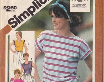 Vintage 1983 Simplicity 5933 UNCUT Sewing Pattern Misses' Pullover Top Size 12,14,16 Bust 34,36,38