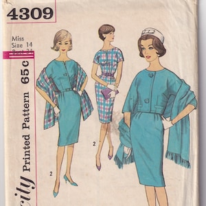 Vintage 1962 Simplicity 4309 Sewing Pattern Misses&#39; Dress, Jacket and Stole Size 14 Bust 34