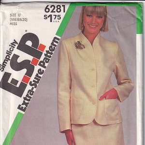 Vintage 1983 Simplicity 6281 UNCUT Sewing Pattern Misses&#39; Skirt and Unlined Jacket Size 16-18-20 Bust 38-40-42