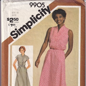 Vintage 1981 Simplicity 9905 Sewing Pattern Misses&#39; Pullover Dress Size 14 Bust 36