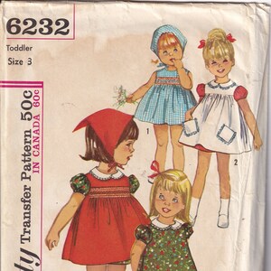 Vintage 1965 Eenvoud 6232 Naaipatroon Peuter Girl's One Piece Dress, Pinafore en Sjaal Maat 3