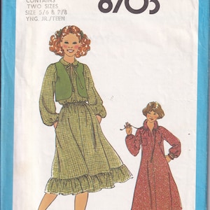 Vintage 1978 Simplicity 8703 Sewing Pattern Teens&#39; Pullover Dress and Lined Vest Size 5/6, 7/8 Bust 28, 29
