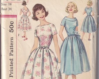 Vintage 1958 Simplicity 2449 Sewing Pattern Misses' One-Piece Dress Size 14 Bust 34