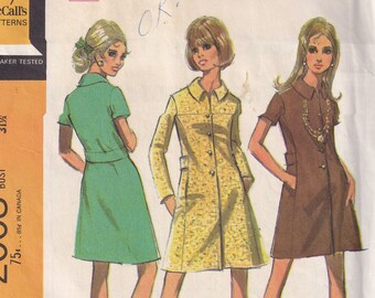 Vintage 1969 McCall's 2008 UNCUT Sewing Pattern Misses' Coat Dress in Two Lengths Size 8 Bust 31-1/2