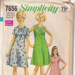 Vintage 1968 Simplicity 7656 Sewing Pattern Misses&#39; Dress in Half-Size Size 16-1/2 Bust 39