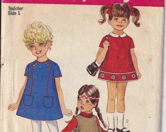 Vintage 1969 Simplicity 8302 Sewing Pattern Toddler's Girls' Dress or Jumper Size 1