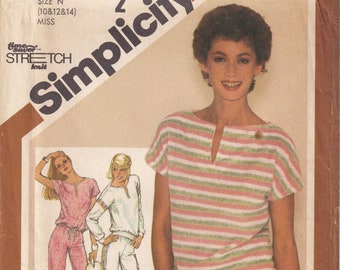 Vintage 1980 Simplicity 9890 UNCUT Sewing Pattern Misses' Pullover Top, Pull-on Pants and Shorts Size 10,12,14 Bust 32-1/2,34,36