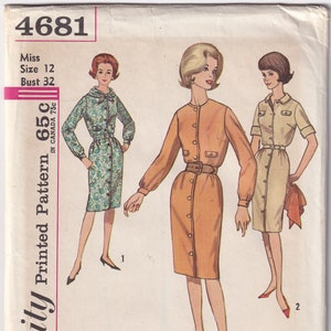 Vintage 1960 Simplicity 4681 Oklippt sömnadsmönster för klänning och halsduk i ett stycke för fröknar, storlek 12, byst 32
