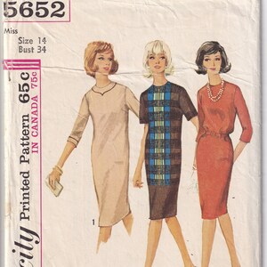 Vintage 1964 Simplicity 5652 Symönster Klänning i ett stycke Storlek 14 Byst 34