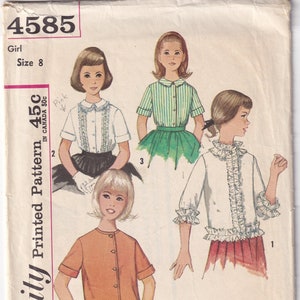 Vintage 1961 Simplicity 4585 Sewing Pattern Girl's Blouses Size 8