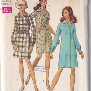 May include: Simplicity sewing pattern 8294 for a Miss Petite size 6MP with a 30 1/2 inch bust. The envelope features illustrations of three shirt dresses: one with a plaid pattern, one with a floral print, and one in solid light blue.