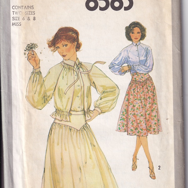 Vintage 1978 Simplicity 8583 UNCUT Sewing Pattern Misses' Three Piece Outfit, Blouse, Halter Neck and Skirt Size 6, 8 Bust 30-1/2, 31-1/2