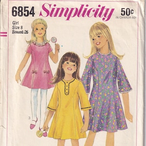 ヴィンテージ 1966 シンプリシティ 6854 裁縫パターン 女の子とチャビーのワンピースドレス サイズ 8