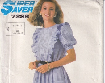 Vintage 1985 Simplicity 7288 UNCUT Sewing Pattern Misses' Easy to Sew Pullover Dress Size 8-10-12 Bust 31-1/2 - 32-1/2 -34