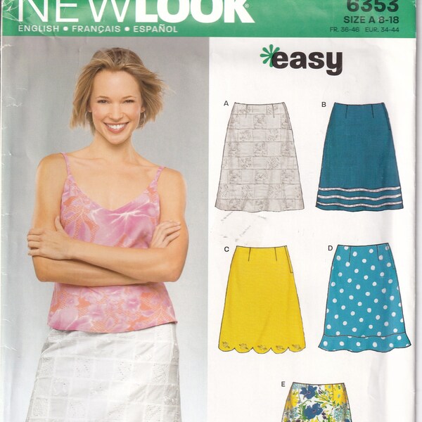 2004 New Look 6353 UNCUT Sewing Pattern Misses' Skirt in Six Styles Size 8,10,12,14,16,18 Waist 24,25,26-1/2,28,30,32