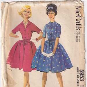 Vintage 1961 McCall's 5953 Symönster Frökens Helklänning Storlek 12 Byst 32