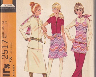 Vintage 1970 McCall's 2517 Sewing Pattern Misses' Top, Vest, Skirt, and Pants Size 14 Bust 36