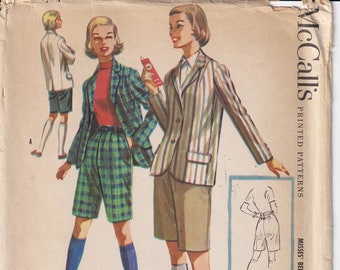 Vintage 1955 McCall's 3508 UNCUT Sewing Pattern Misses' Bermuda Shorts and Jacket Size 16 Bust 34