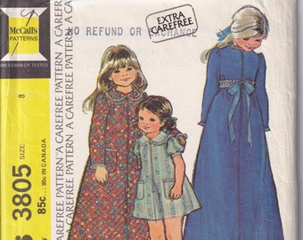 Vintage 1973 McCall's 3805 Sewing Pattern Girl's Robe or Dress Size 8