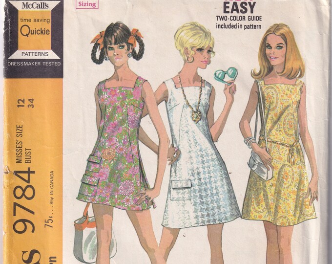 Vintage 1969 Mccall's 9784 Sewing Pattern Misses' Dress in Two Lengths ...