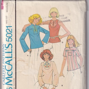 Vintage 1976 McCall&#39;s 5021 Sewing Pattern Misses&#39; Set of Tops or Blouse Size 14-16(Medium) Bust 36-38